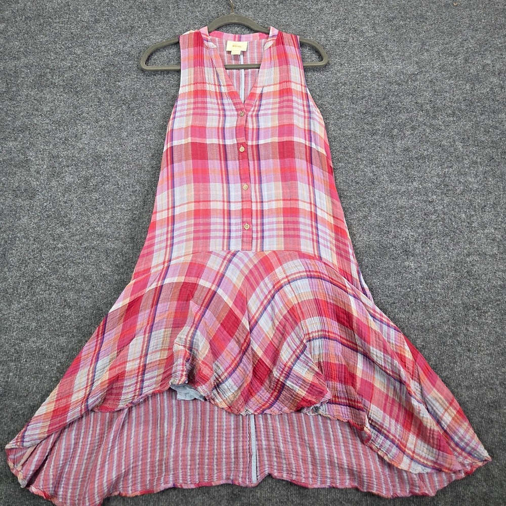 Maeve Anthropologie Pippa Shirt Dress Small Plaid Pink Hi-Lo‎ Swing Flare